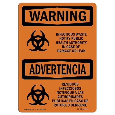 Signmission Safety Sign, OSHA WARNING, 10" Height, 14" Width, Infectious Waste Damage Leak Bilingual, Landscape OS-WS-D-1014-L-12644
